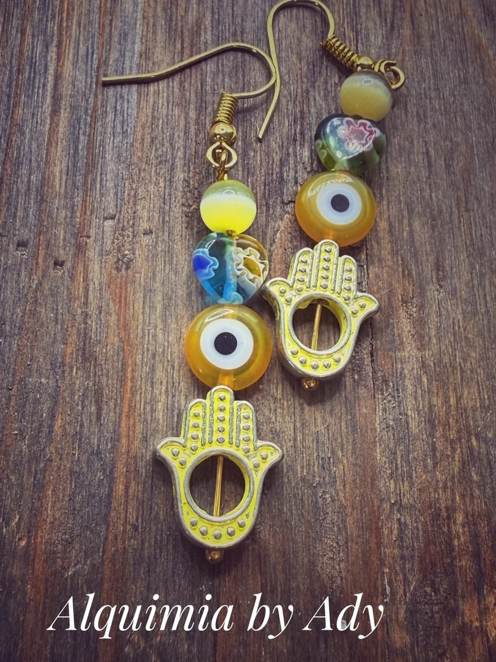 Cat's eye/Hamsa/evil's eye balanced bar dangle gold earrings/protection/